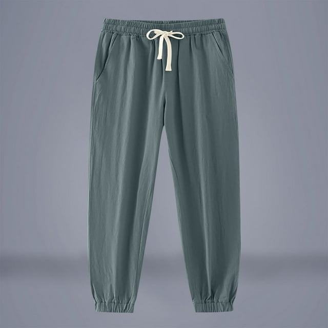 Viluyesy Mens Sweatpants Open Bottom Solid Color Drawstring Elastic Waist Jogger Pants Army Green M
