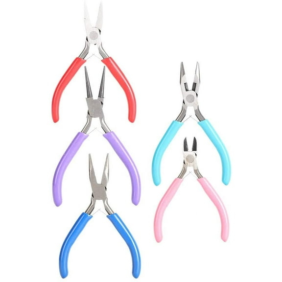 5Pcs Jewelry Pliers Set, Mini Pliers Jewellery Making Flat Long Toothless Nose Clamp Wires Cutter Hand Tool