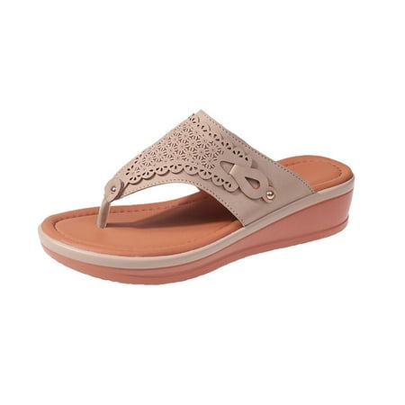 

Dpityserensio Women s Vintage Walking Slippers with Arch Support Anti-Slip Wedge Heel Orthopedic Sandals Slippers Flip Flops Beige 7.5(40)