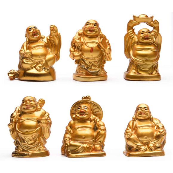 Christmas Characteristic Gift Decoration Laughing Buddha Figurines Lucky Happy Buddha Statue-Set of 6 (2'' Gilt)