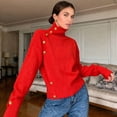 thumbnail image 6 of Women'S Long Sleeve Sweater with Gold Buttons Loose Fit Knitted Pullover Casual Tops Red S, 6 of 7