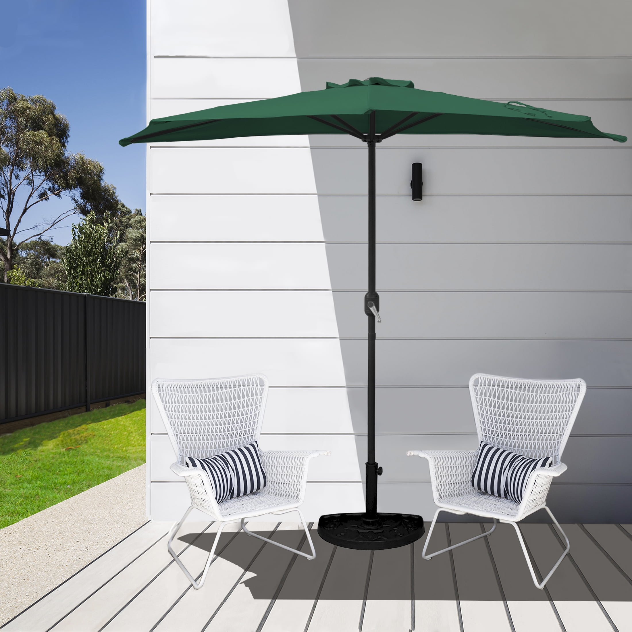 half patio umbrella uk Outsunny 2.7m Balcony Parasol 5 Steel Ribs Construction Garden Ou Half Garden Parasol Market Umbrella,