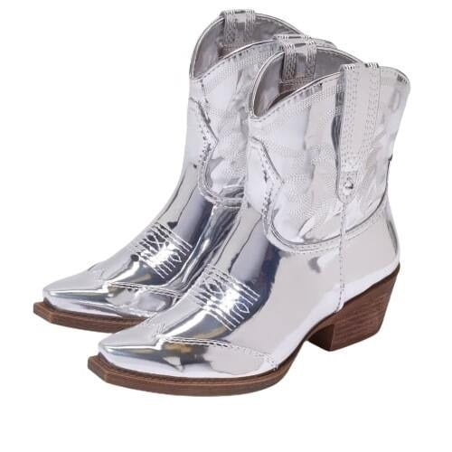Circus by Sam Edelman Josephina Soft Silver Pointed Toe Heeled Western Booties (SOFT SILVER, 6)
