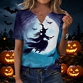 thumbnail image 2 of IYYVV Women Fall Halloween V Neck Shirt Pumpkin Graphic Short Sleeve Tee Autumn Holiday Family Matching Top Purple M, 2 of 6