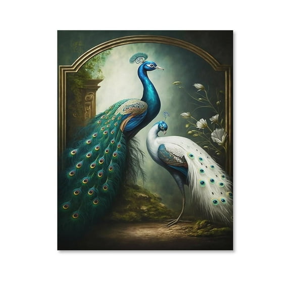 White Peacock Blue Peacock Poster Canvas- Perfect for Wall Artrations,Dining Room Decor, Bedroom Art, Wall Decor Living Room, Wall Art, Frameless 8x10inch