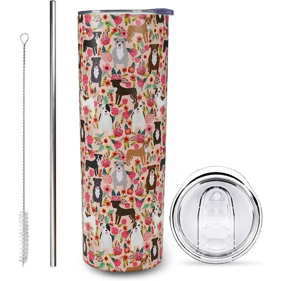 Pitbull Dog Tumbler Pitbull Dog Cup with Lid and Metal Straw - 20 Oz Stainless Steel Insulated Water Bottle - Pitbull Dog Gifts for Men Women