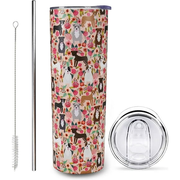 Pitbull Gobelet pour Chien avec Couvercle et Paille en Métal - Bouteille d'Eau Isolée en Acier Inoxydable de 20 Oz - Cadeaux Pitbull pour Hommes et Femmes