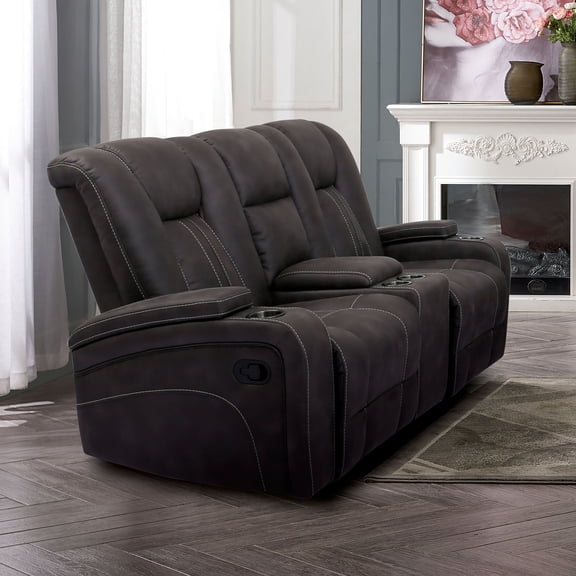 Furniture of America Corynth Fabric Dark Gray Glider Loveseat with Cup Holders and USBs