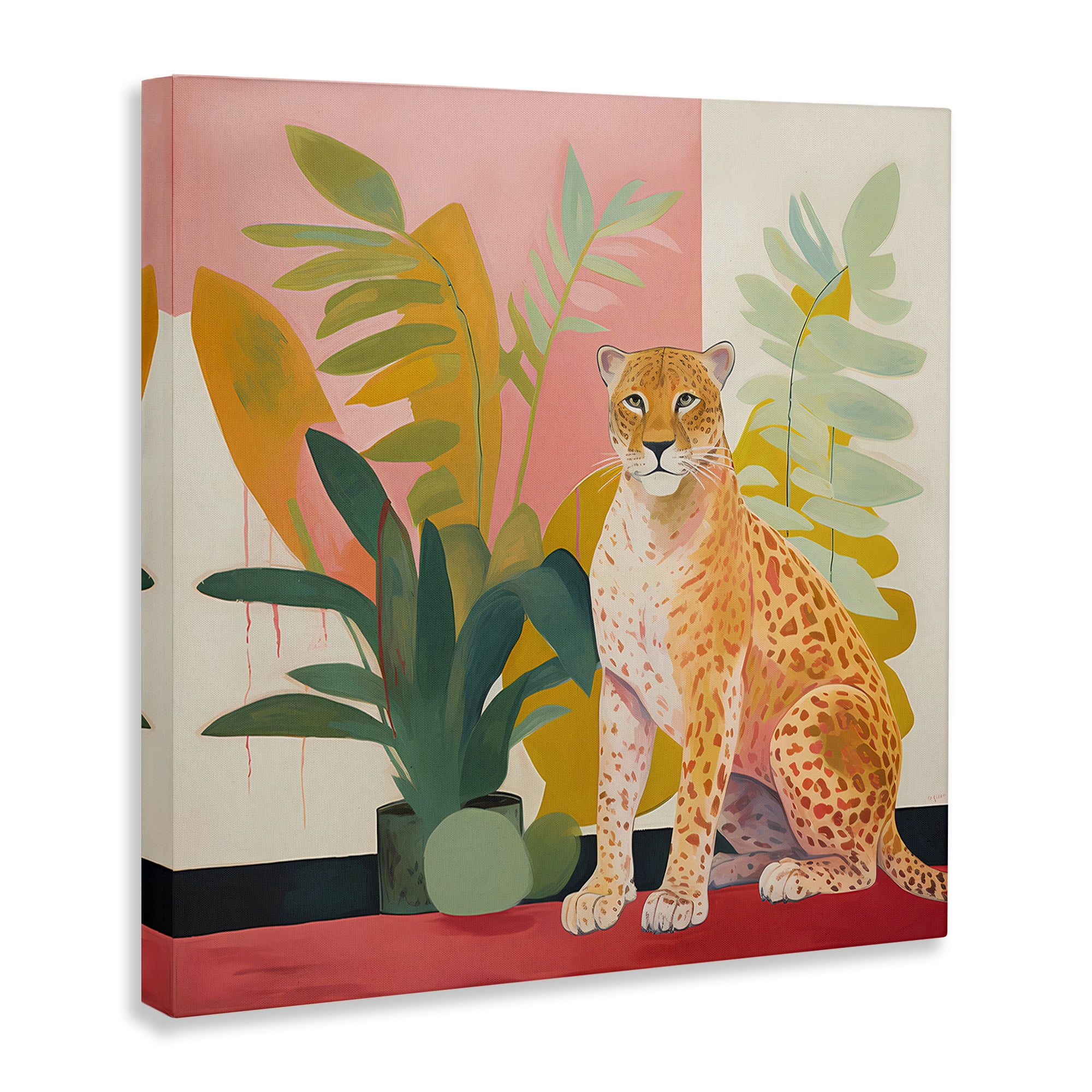 Stupell Industries Leopard Sitting with Plants Animals & Insects Painting Gallery Wrapped Canvas Art Print Wall Art, 30 x 30
