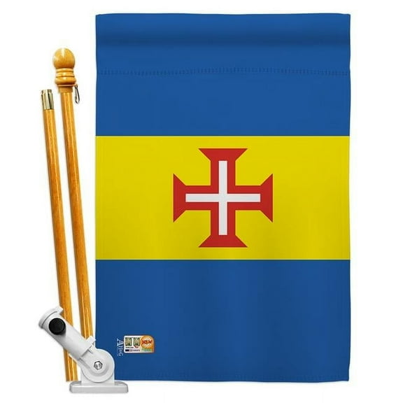 Americana Home & Garden AA-CY-HS-140144-IP-BO-D-US18-AG 28 x 40 in. Madeira Flags of the World Nationality Impressions Decorative Vertical Double Sided House Flag Set & Pole Bracket Hardware Flag Set