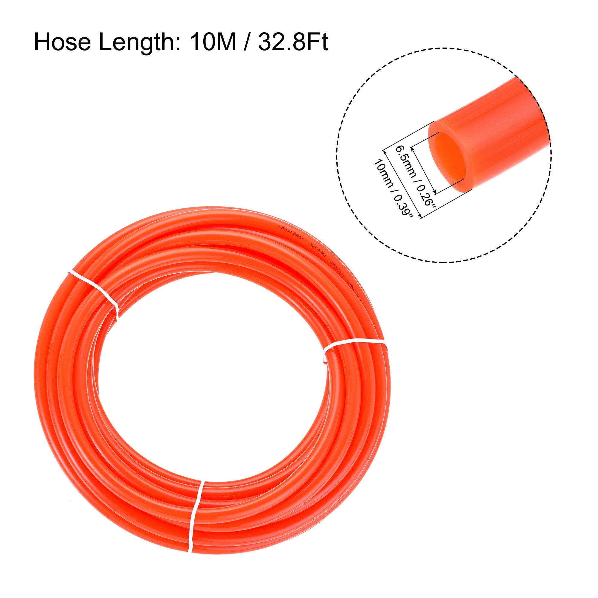 10M 10 x 6.5mm Inner Dia Orange Red PU Pneumatic Air Tubing Pipe Hose