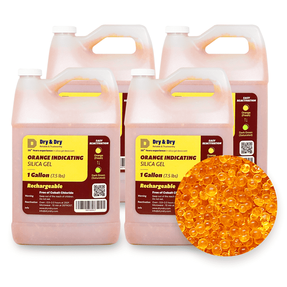 4 Gallon "Dry & Dry" Premium Orange Indicating Silica Gel Beads (Industry Standard 3-5 mm), 3D Printer Desiccant - 30 LBS Reusable