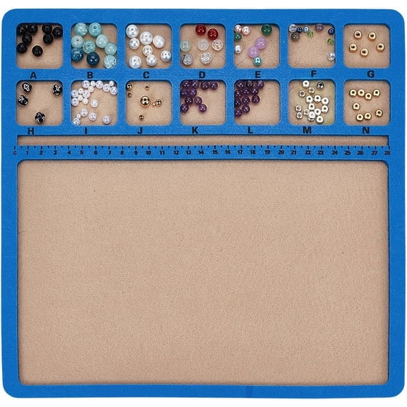Blue Bead Mat with Rectangular Felt Board 30 x 30 cm with Ladders and 14 Grids Bead Tray for Jewellery Making Beads Supplies Blue