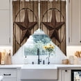 thumbnail image 4 of Swag Curtains Valances for Windows, Vintage Western Stars Short Kitchen Window Curtains Over Sink, Brown Farmhouse Wood Texture Cafe Curtains Panel Set Of 2,Rod Pocket, 36 Inches Length, 4 of 8
