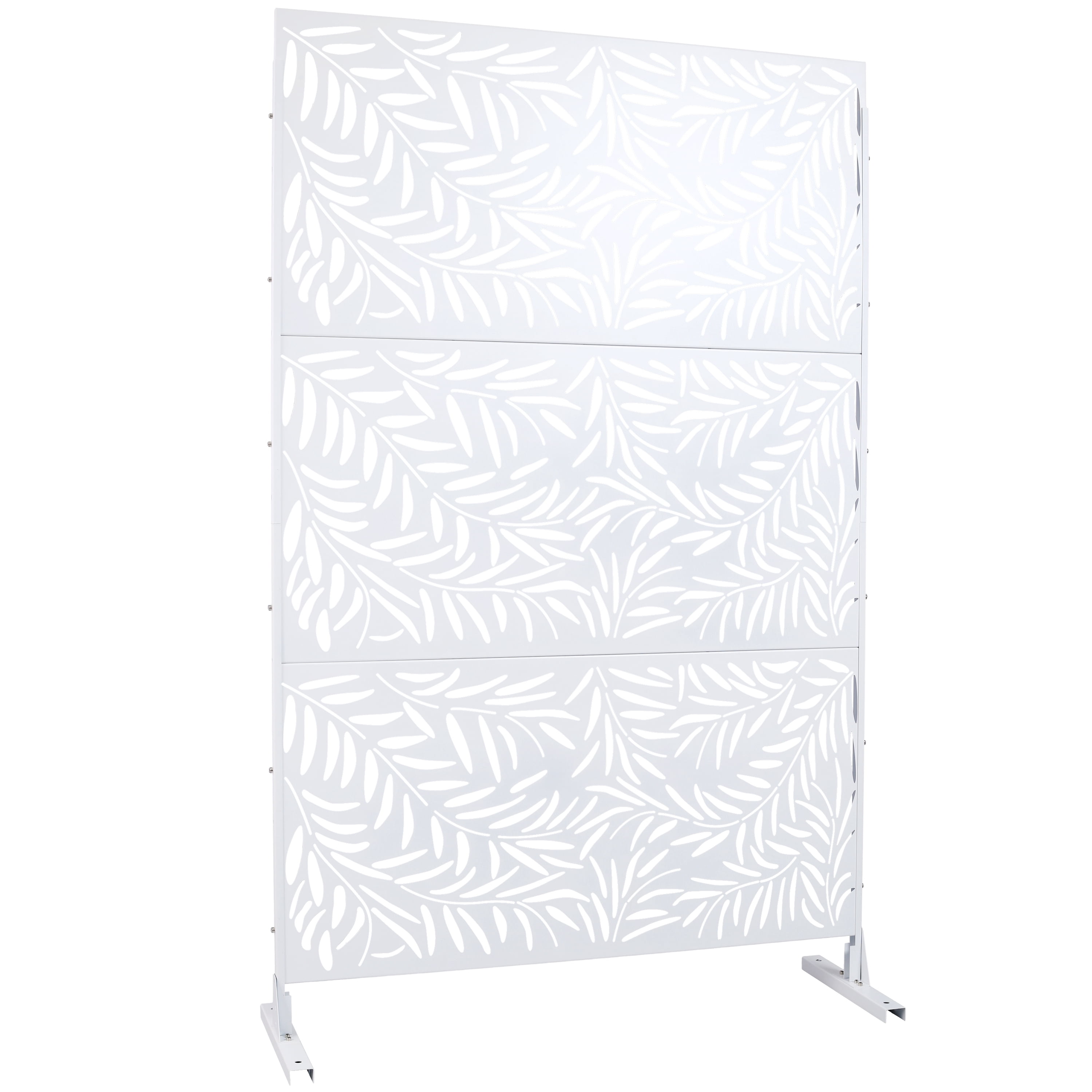 Outdoor Decor Privacy Screen, 76"Hx48"W Freestanding Metal Room Divider for Deck Balcony, Black