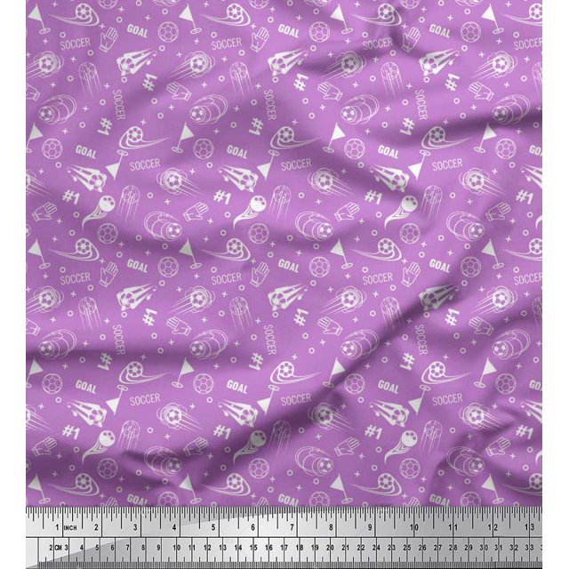 Soimoi Poly Georgette Fabric Geometric Sign,Flag & Football Sports Printed Fabric 1 Yard 42 Inch Wide
