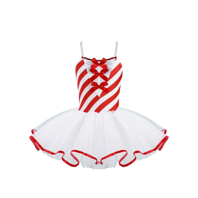 iiniim Robe de Danse de Noël pour Filles Canne de Bonbon Ballet Tutu Robe de Danse Patinage Artistique Rouge 10
