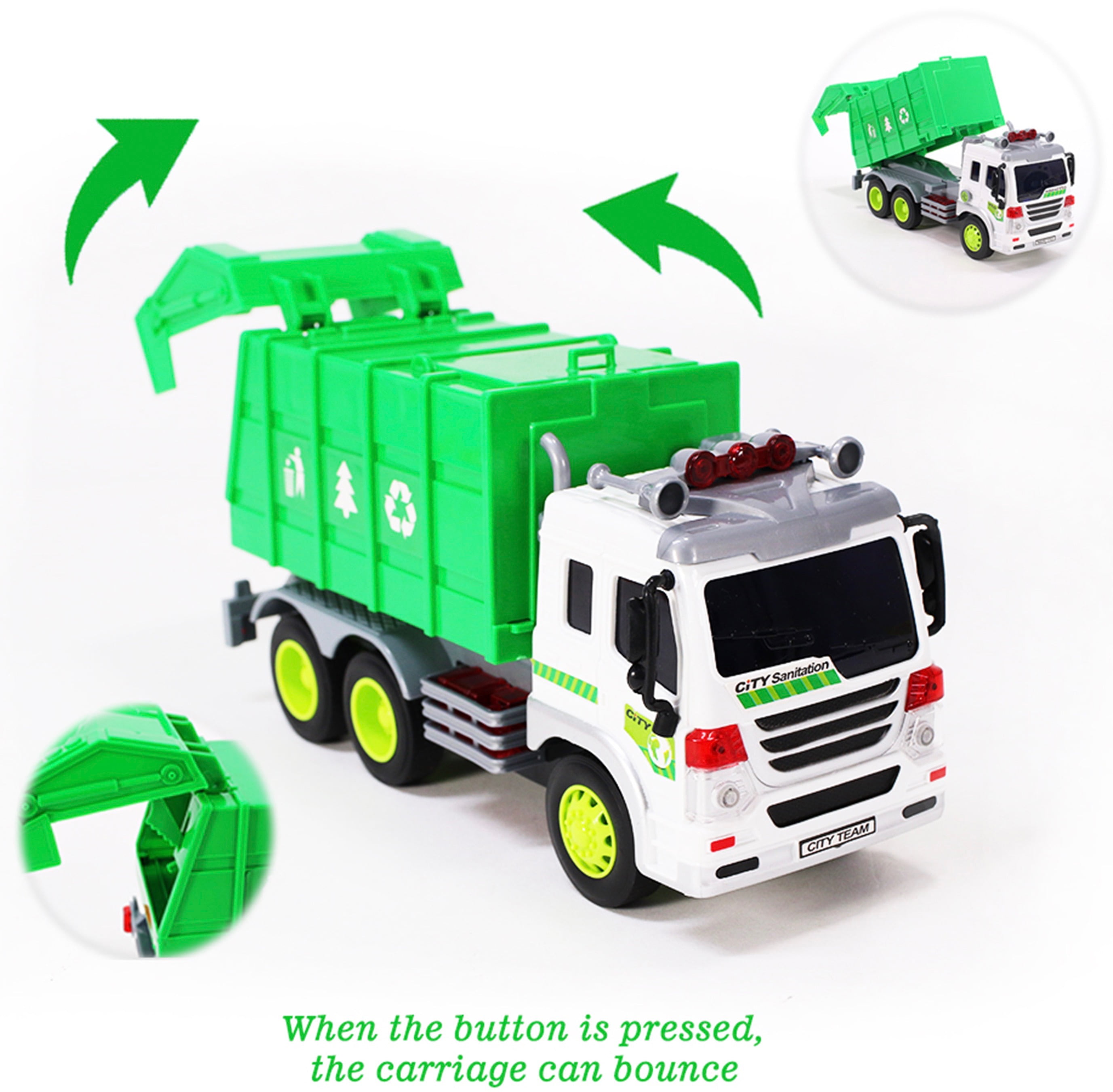 3 Piece Trash Cans For Kids Toddler Push Toy Vehicle Garbage Truck