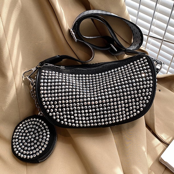 Bolso Bandolera Bandolera con diamantes de imitación, bandolera de moda, sencilla e informal para el trabajo (plata) Sywqhk Para Estrenar