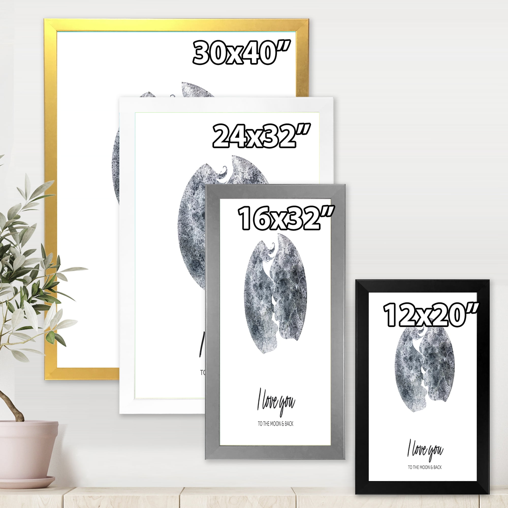 Designart 'Kiss of Two Lovers In Romantic Moon Shape' Modern Framed Art Print