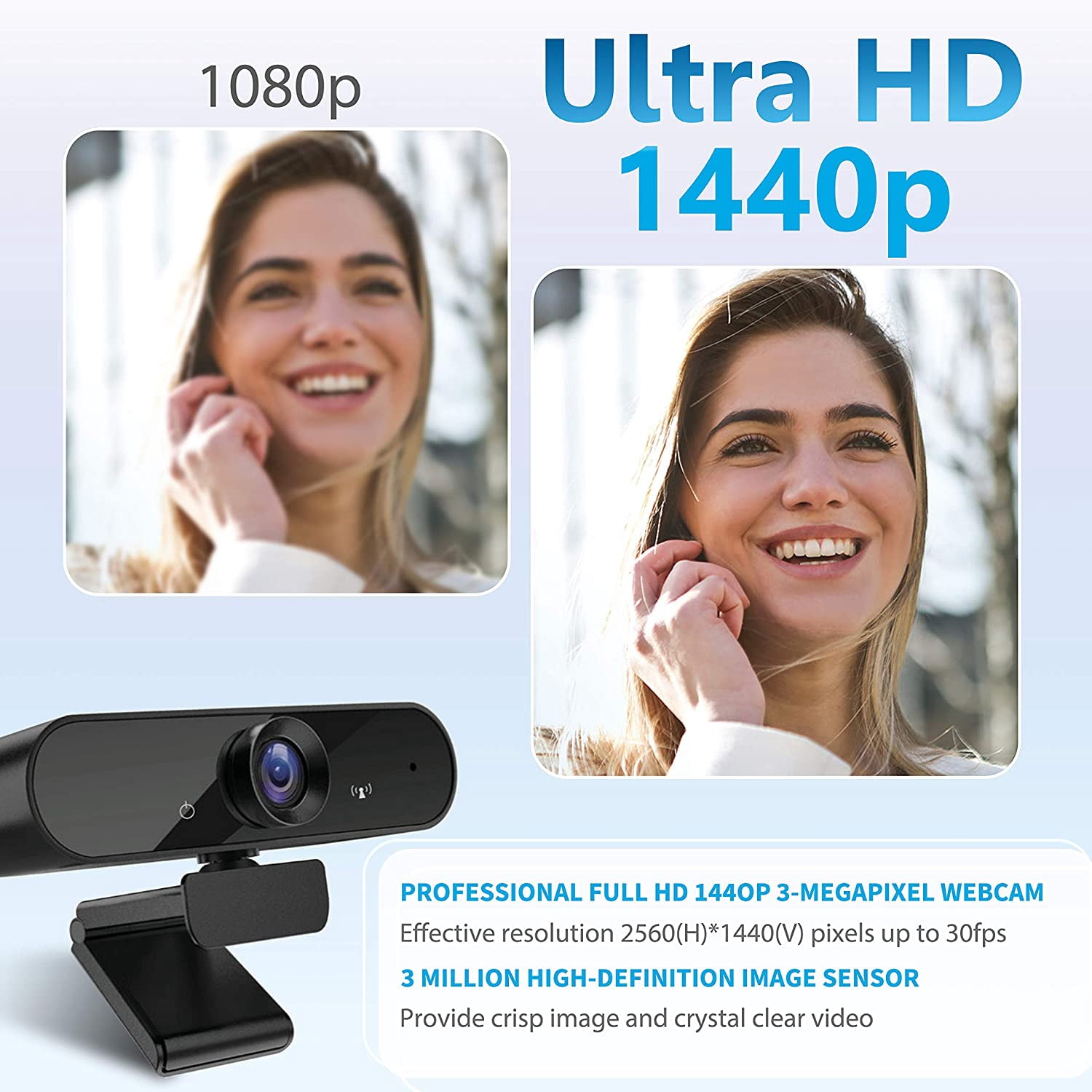 Lexvss 2K 1440P HD Webcam with Microphone, Tripod & Privacy Cover