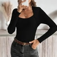 thumbnail image 4 of Zedker Tops for Women Square Long Sleeve Crop Neck Slim Fitted Casual Fashion Top,Plus Size Black XL, 4 of 7