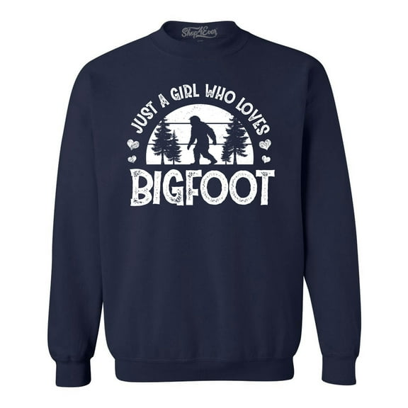 Shop4Ever Men's Just A Girl Who Loves Bigfoot Crewneck Sweatshirt Large Navy