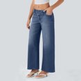 thumbnail image 6 of Women's Fashionable Versatile Asymmetric Low Rise Loose Fit Casual Jeans Comfort Stretch for Casual Outings and Holiday Season,Sky Blue,XL, 6 of 7