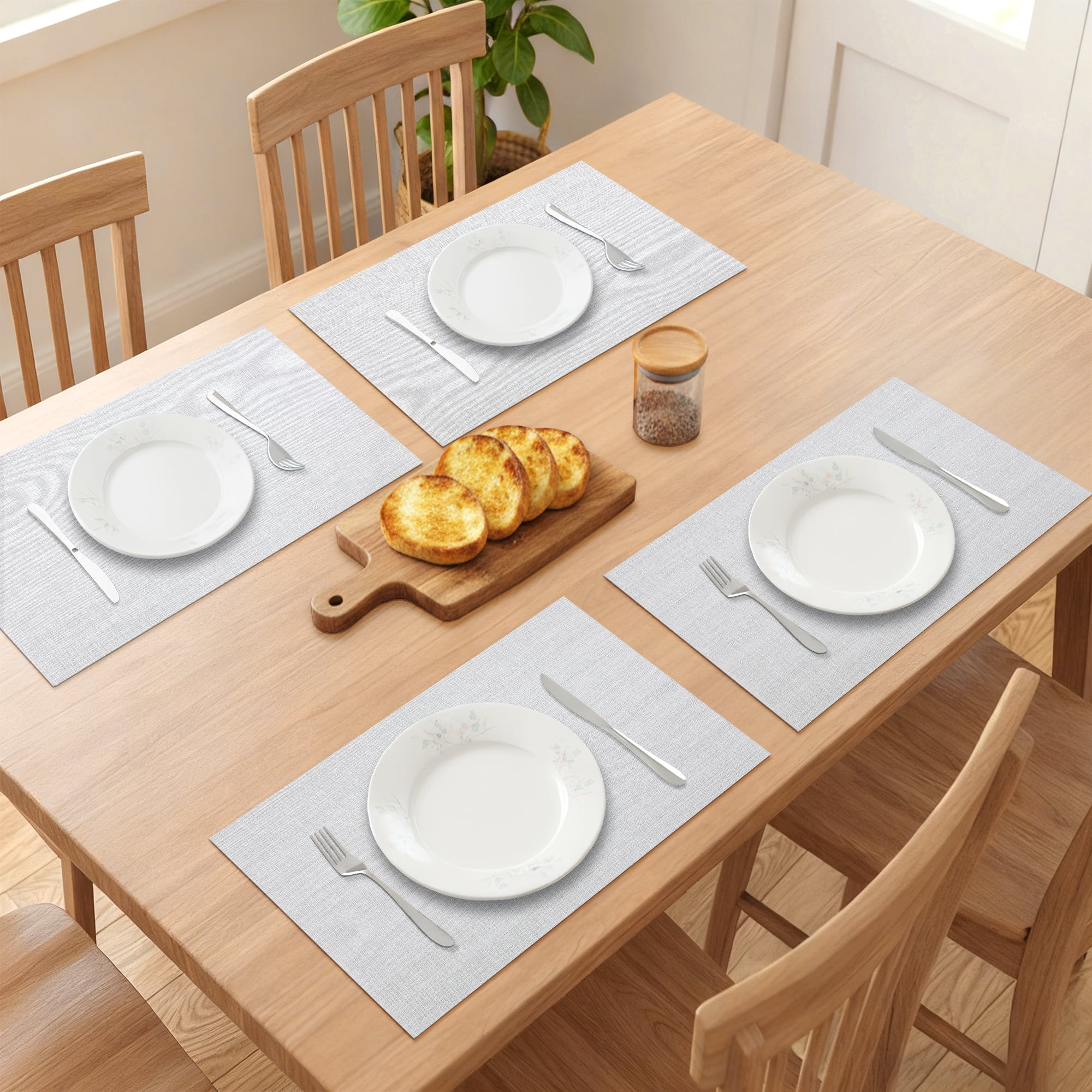 Unique Bargains 6 Pack Rectangle Plastic Washable Table Mats Light Gray 17.7x11.8inch