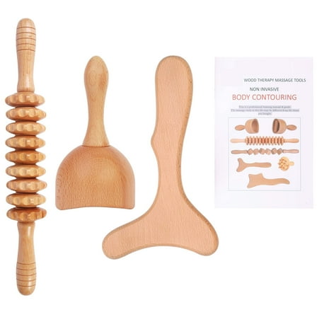 3-in-1 Wood Therapy Massage Tools Lymphatic Drainage Massager Wooden Massager for Anti-Cellulite, Body Sculpting & Contouring