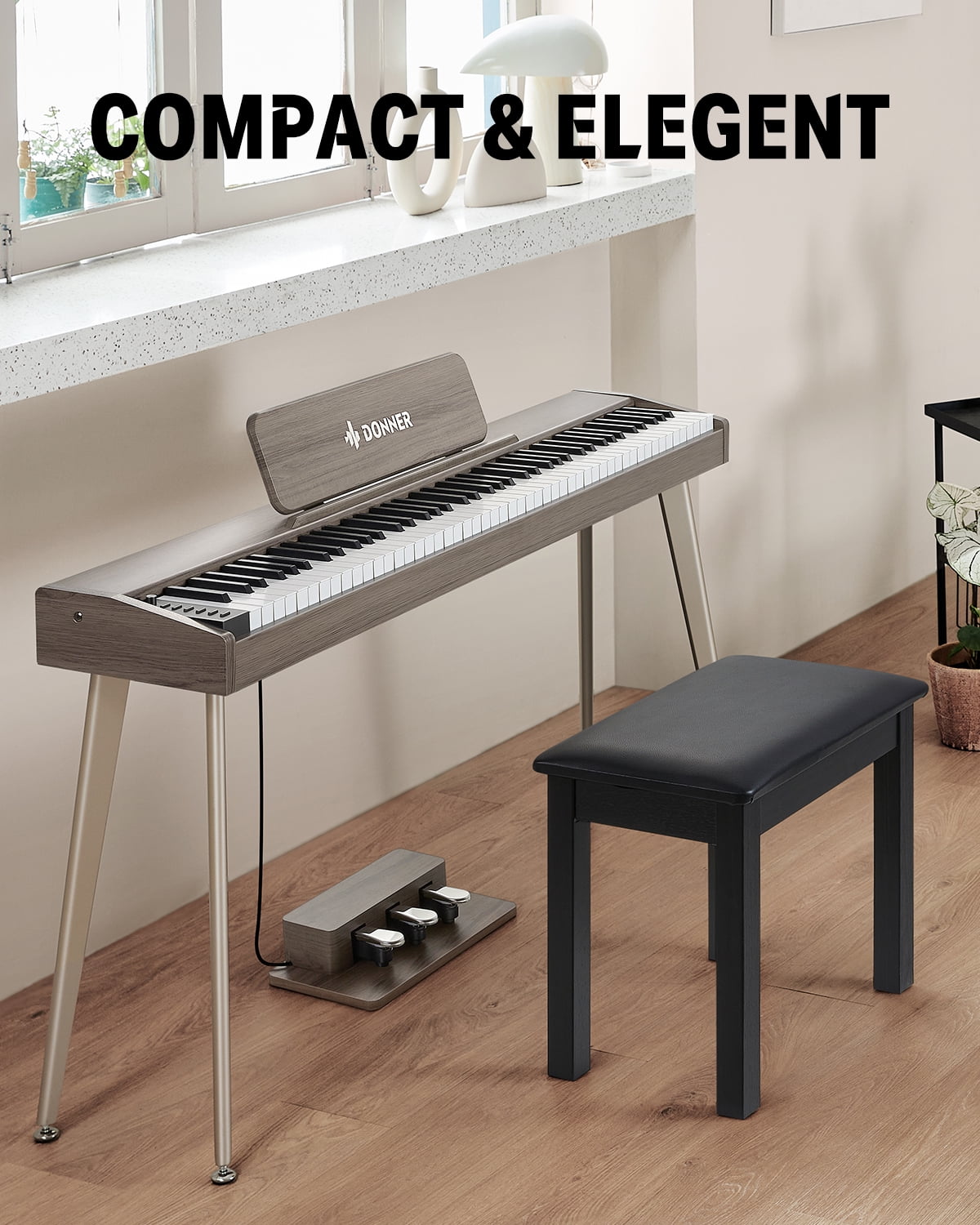 Donner 88 Key Digital Piano Keyboard for Beginner, DDP-60 Electric Piano with 88 Velocity-Sensitive Keys, 128 Voices, 83 Rhythms, 8 Reverb Effects, Include 3 Piano Style Pedals, Stand, Classic Gray