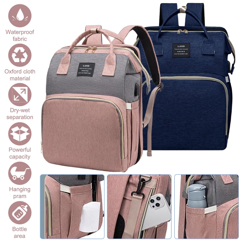8-in-1 Travel Diaper Bag Backpack with Changing Station, Mosquito Net & Toy Bar - Waterproof, Large Capacity for Baby Girl/Boy