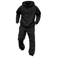 thumbnail image 6 of Mens 2 Piece Outfits Long Sleeve Half Zip Hoodies Joggers Solid Color Pullover Casual Streetwear Comfortable Tracksuit Men Black L, 6 of 8