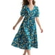 thumbnail image 1 of Vestido midi YESNO de verano con estampado floral, cuello en V, manga abullonada y bolsillos, 1 of 5
