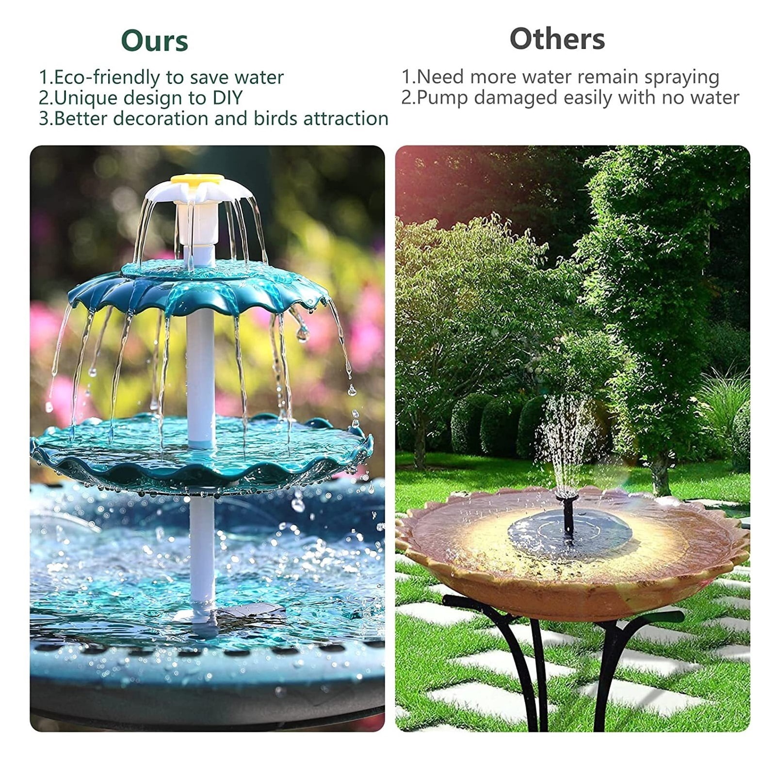 3 Tiered Bird Bath With 2.5W Solar Fountain Pump, DIY Solar Fountain Detachable And Suitable For Bird Bath, Garden Decoration