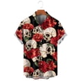 thumbnail image 4 of Camisas de moda con estampado floral de calaveras para hombre, divertidas camisetas de manga corta con estampado de calaveras en 3D, camisas hawaianas con solapa estampada para hombre, 4 of 5