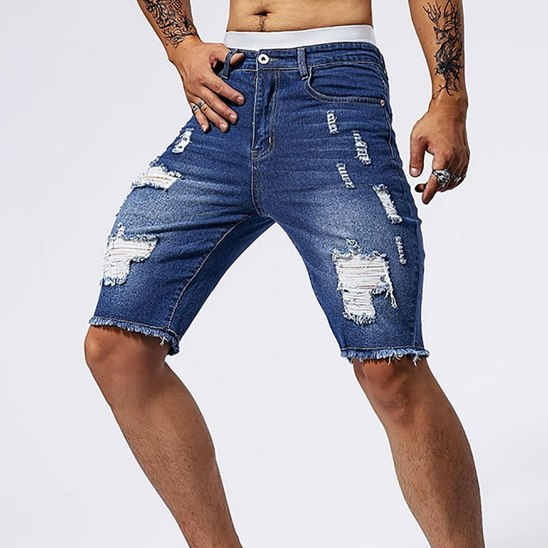 Save On Men's Casual Denim Shorts High Waisted Bermuda Shorts