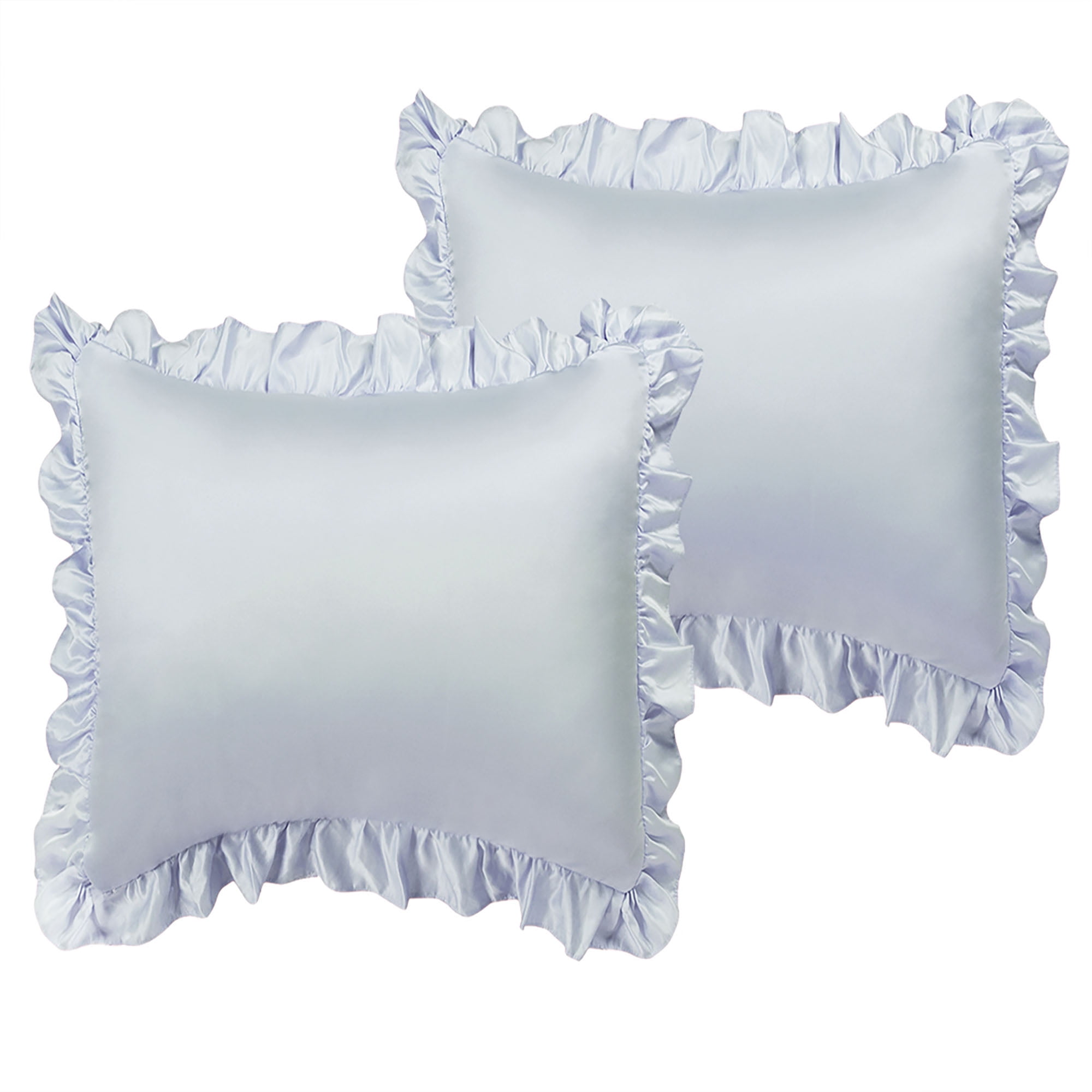 PiccoCasa 2Pcs Satin Silk Oxford Pillowcases Ruffled, Silver, European