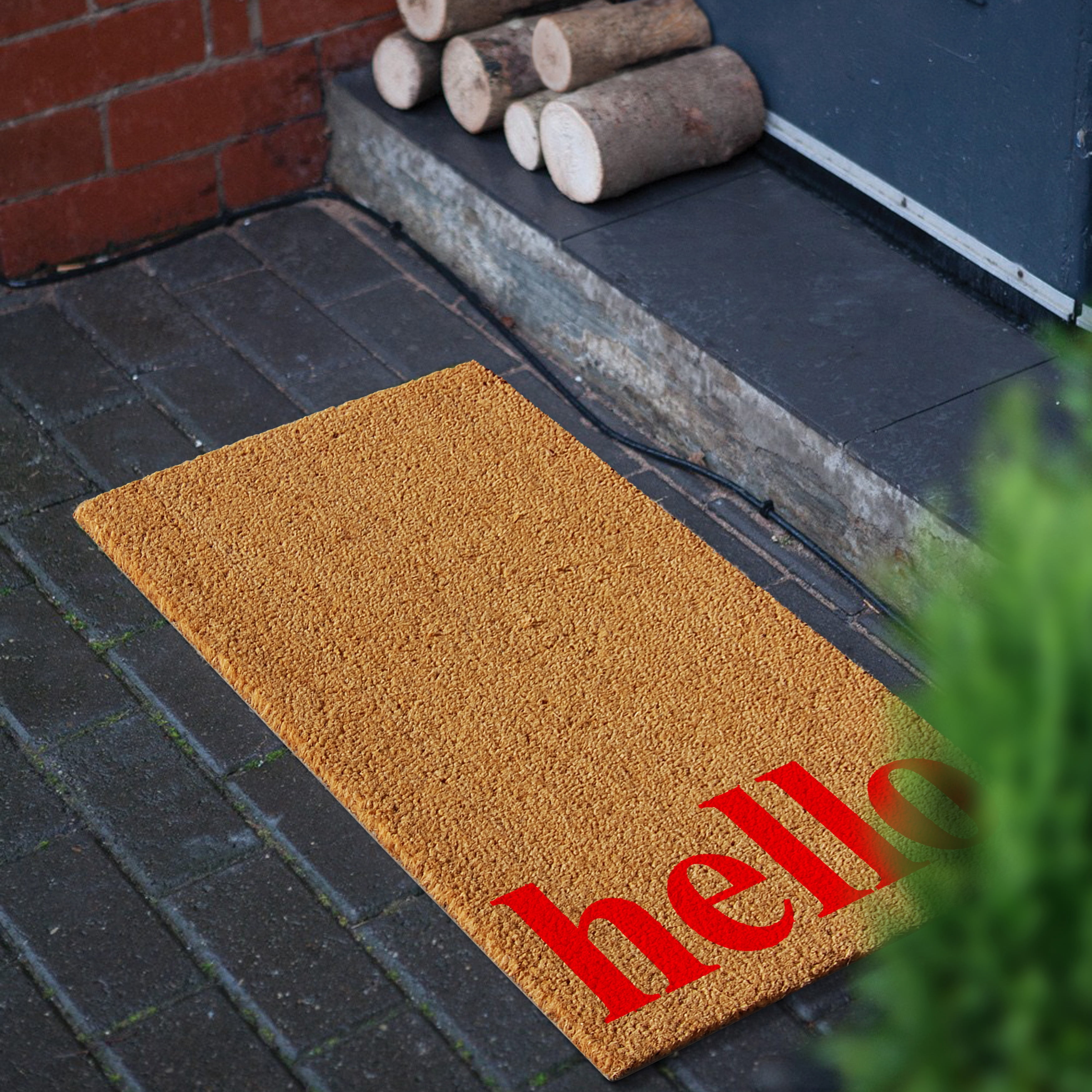 Calloway Mills Vertical Hello Outdoor Coir Doormat, 24” x 36"