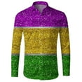 thumbnail image 4 of Telankuip Mardi Gras Long Sleeve Shirts for Men Festive Hawaiian Button down Bowling Shirt Fashion Colorful Sparkling Sequin Printed Carnival Holiday Tops Loose Comfy Stylish Outfits 1-Yellow XXL, 4 of 4
