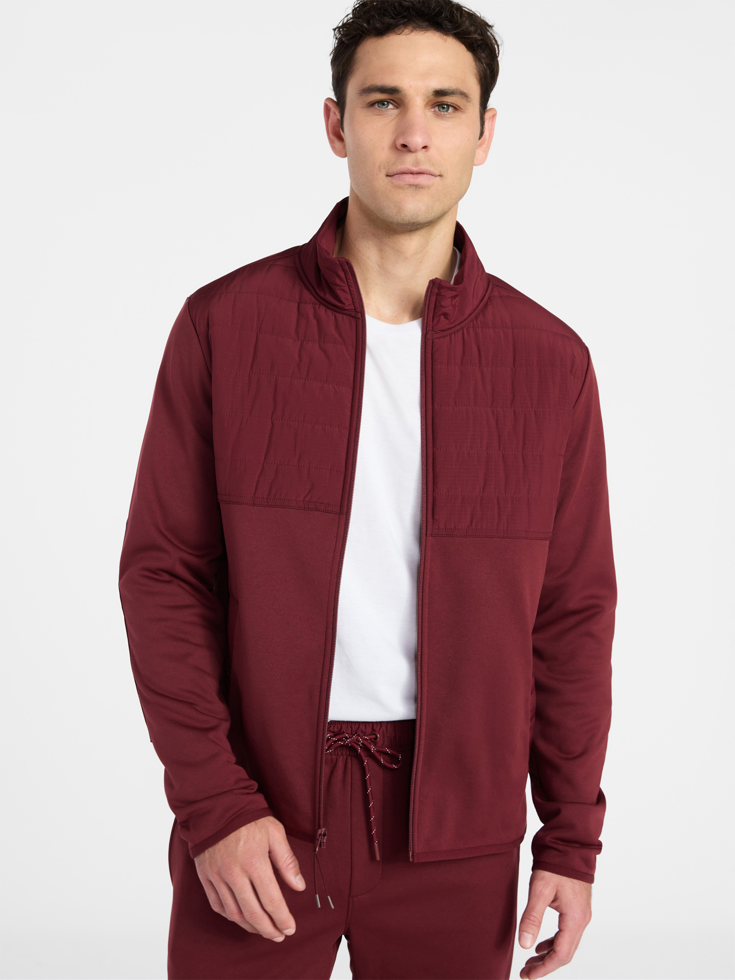 Athletic Works Men's and Big Men's Full Zip Mock Neck Hybrid Jacket, Size S-3XL