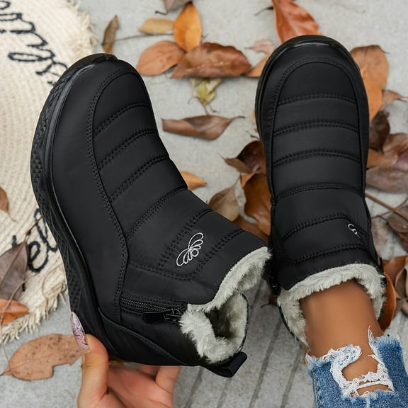 2025 Winter Boots for Women Warm Fur Lined Snow Boots Waterproof Slip On Ankle Boot Comfortable Outdoor Anti Slip Shoes (Black,40)