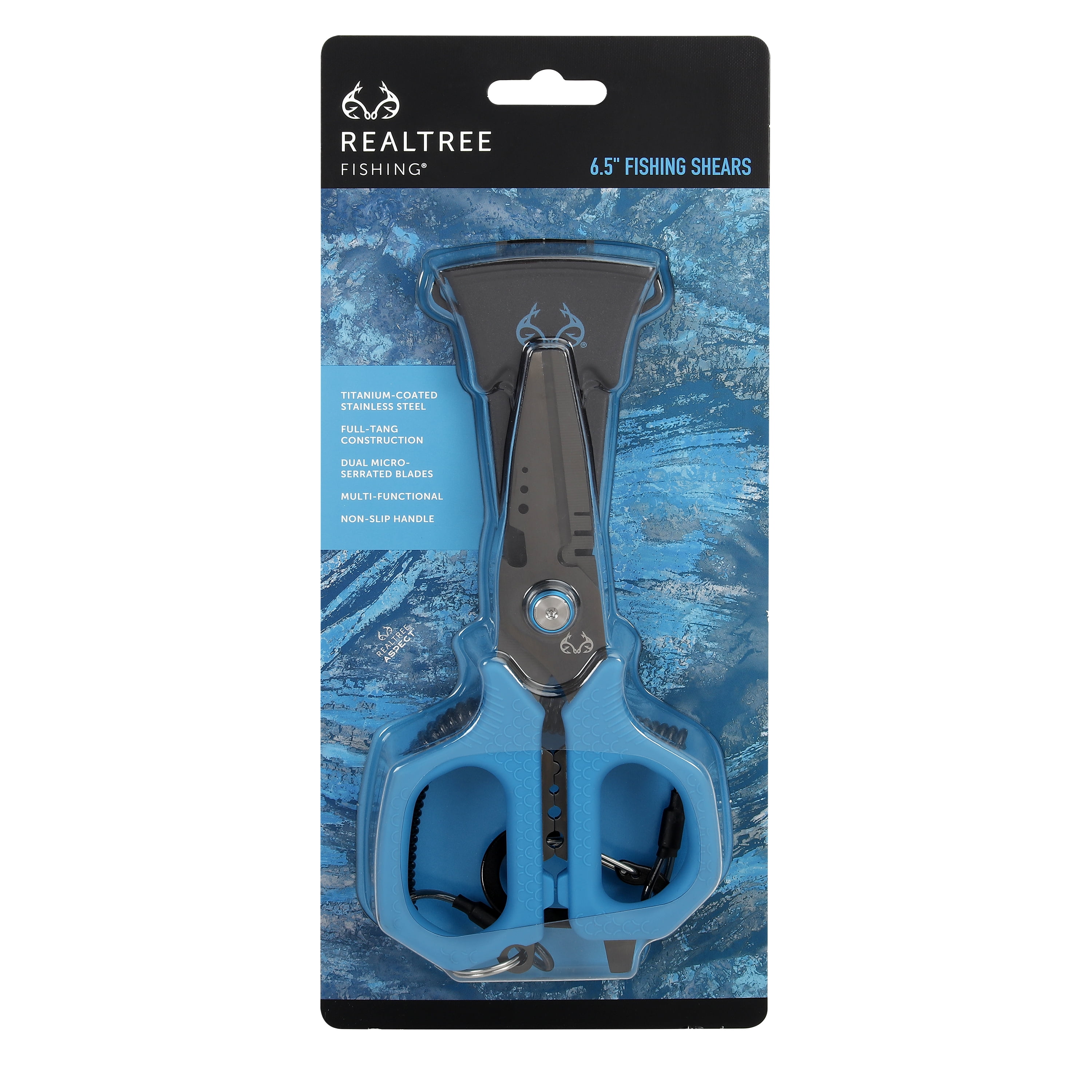 Realtree Fishing 6.5-inch Compact Shears with Protective Sheath Stainless Steel Blue