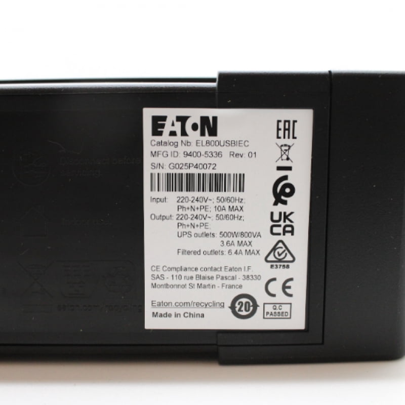 Eaton Ellipse ECO UPS USB IEC, 800 VA, 500 W, Input: C14, Outputs: (3) C13, (1) C13 surge only, Tower