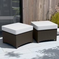 INTER HUT Stone Creek Set of 2 Patio Wicker Rattan Ottoman Footrest Garden Outdoor w/ Cushion - Beige