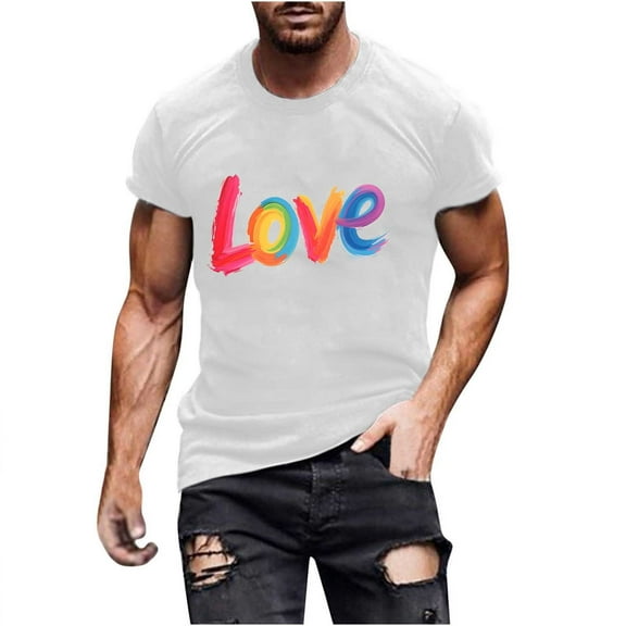 Busydd LGBTQ Pride Shirt Men Proud Rainbow Love Heart Graphic Tees Casual Comfortable Short Sleeve Summer Tops Stylish Round Neck Cotton T Shirts for Man S