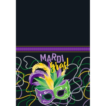 Festive Mardi Gras Plastic Party Tablecloth, 84 x 54in