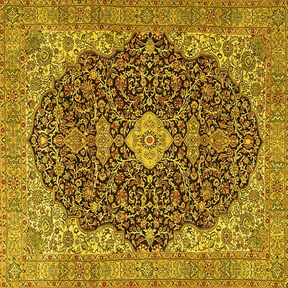 Ahgly Company Machine Washable Indoor Square Persian Yellow Traditional Area Rugs, 7' Square
