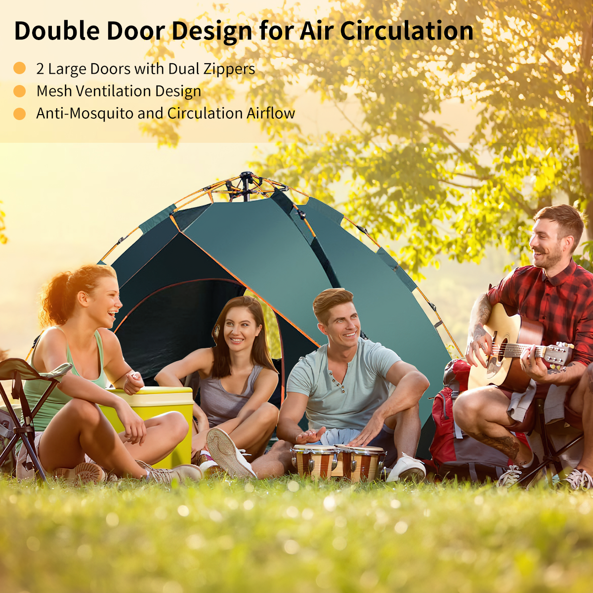 3-4 Person Automatic Pop Up Tent for Camping, Portable Instant Tent, Camping Gear Rainproof Camping Tent with Carrying Bag, Lightweight Outdoor Tent, for Camping, Hiking, Beach or Mountaineering