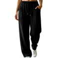 thumbnail image 4 of Oksale Petite Sweatpants for Women with Pockets Elastic Drawstring High Waisted Sweat Pants Loose Comfy Wide Leg Athletic Pants Black M, 4 of 7